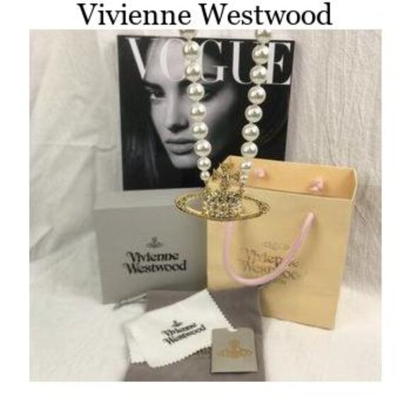 Vivienne Westwood One Row Pearl Drop Choker Necklace Gold - Picture 2 of 5